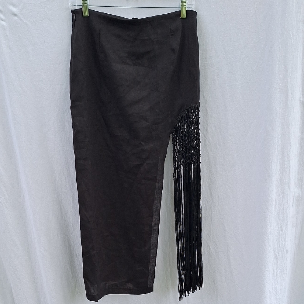 Zara Black Midi Skirt with Fringe